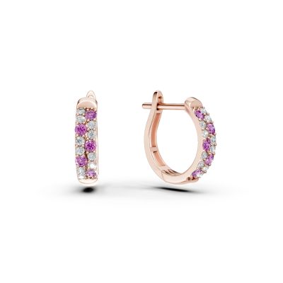 Cercei creole din aur roz cu diamante si safire de 0.3ct