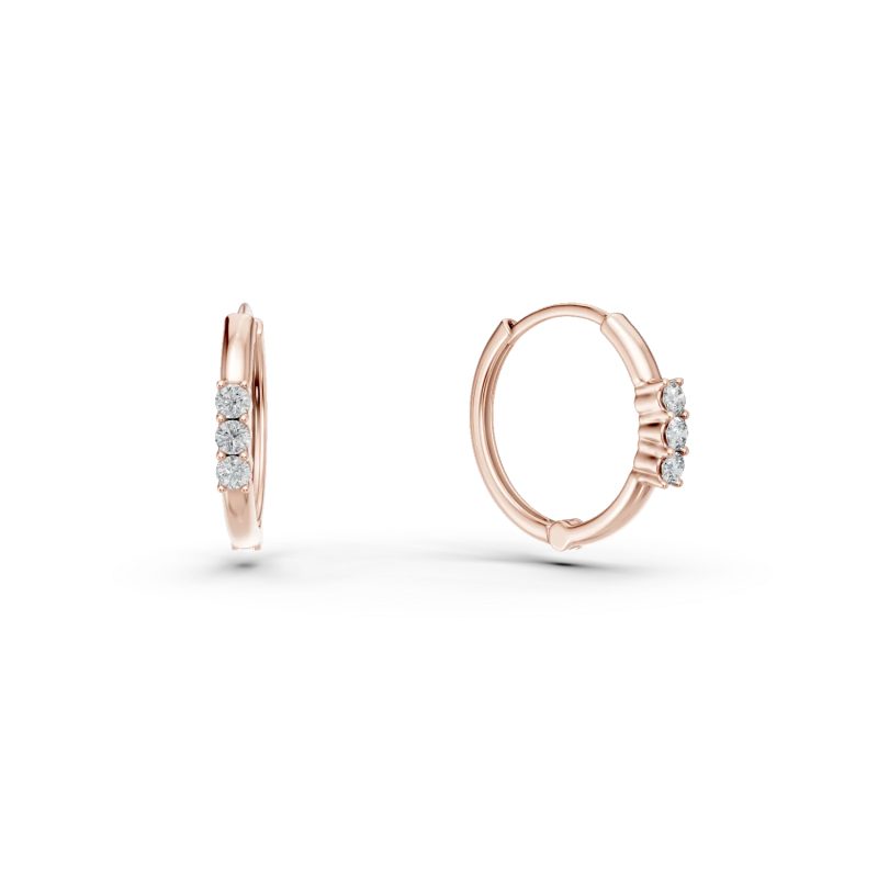 Cercei creole din aur roz pentru copii cu diamante de 0.05ct
