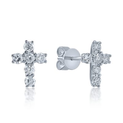 Cercei cruce din aur alb cu diamante de 0.36ct