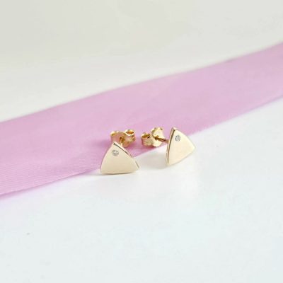 Cercei cu Diamante naturale - Model trilliant - Aur Galben 14K - Inchizatoare surub