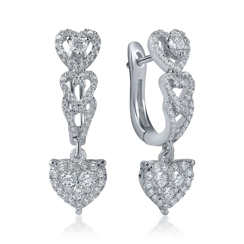 Cercei cu inimi din aur alb cu diamante de 0.6ct