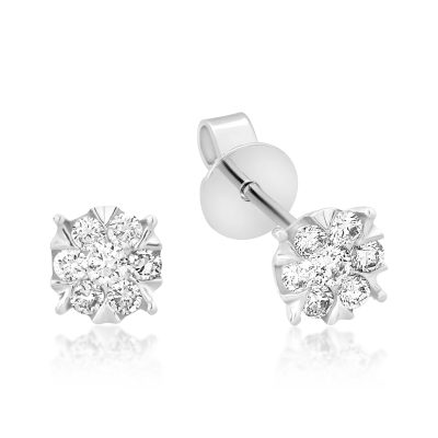 Cercei cu surub din aur alb cu diamante de 0.2ct
