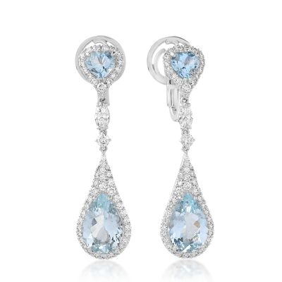 Cercei din aur alb cu acvamarine de 5.92ct si diamante de 1.72ct