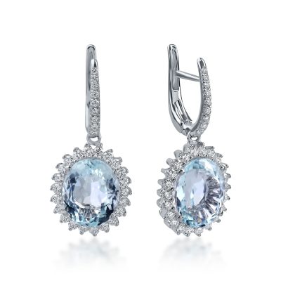 Cercei din aur alb cu acvamarine ovale de 7.62ct si diamante de 0.94ct