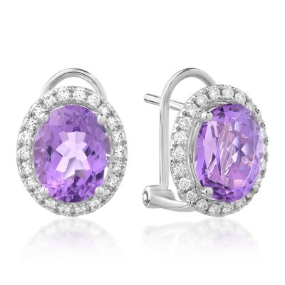Cercei din aur alb cu ametiste ovale de 3.79ct si diamante de 0.305ct