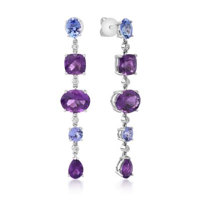 Cercei din aur alb cu ametiste ovale, pear si cushion de 8.2ct si tanzanite ovale si rotunde de1.7ct