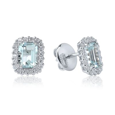 Cercei din aur alb cu aquamarine rectangulare de 1.85ct si diamante de 0.46ct