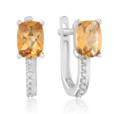 Cercei din aur alb cu citrine rectangulare de 1.606ct si diamante de 0.065ct