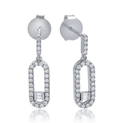 Cercei din aur alb cu diamante baguette si rotunde de 0.29ct