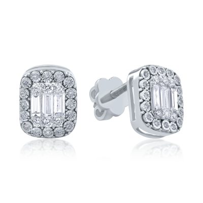 Cercei din aur alb cu diamante baguette si rotunde de 0.58ct