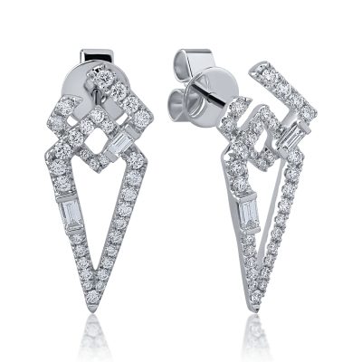 Cercei din aur alb cu diamante baguette si rotunde de 0.784ct