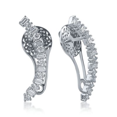 Cercei din aur alb cu diamante baguette si rotunde de 1.09ct
