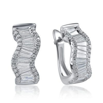 Cercei din aur alb cu diamante baguette si rotunde de 1.57ct