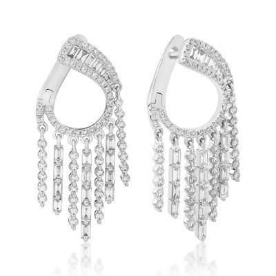 Cercei din aur alb cu diamante baguette si round de 1.84ct