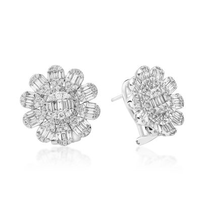 Cercei din aur alb cu diamante baguette si round de 2.2ct