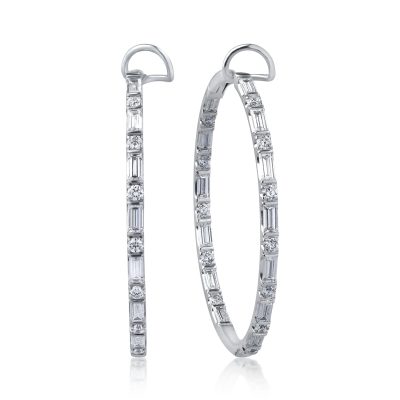 Cercei din aur alb cu diamante baguette si round de 3.92ct