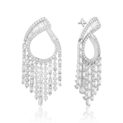 Cercei din aur alb cu diamante baguette si round de 5.17ct