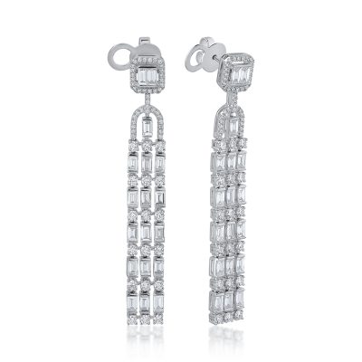 Cercei din aur alb cu diamante baguette si round de 5.53ct