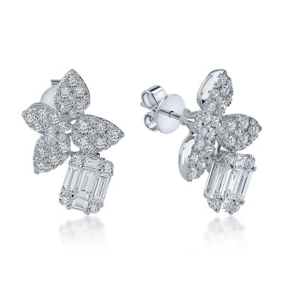 Cercei din aur alb cu diamante baguette si round microsetting de 2.3ct