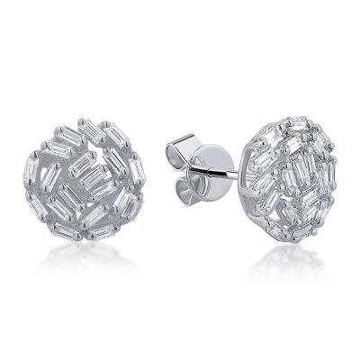 Cercei din aur alb cu diamante baguette tapered de 0.62ct