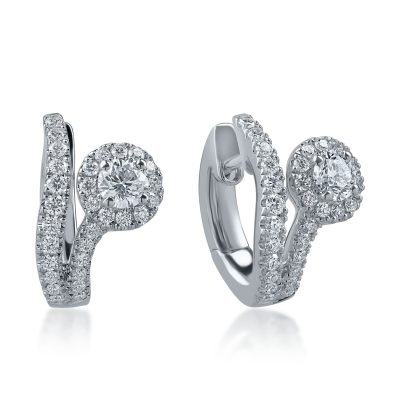Cercei din aur alb cu diamante cushion si rotunde de 1.02ct