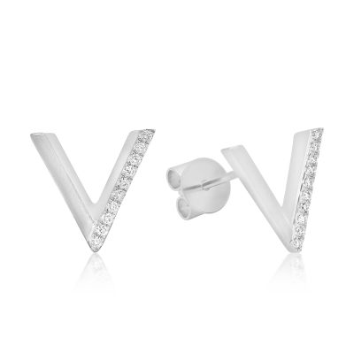 Cercei din aur alb cu diamante de 0.074ct