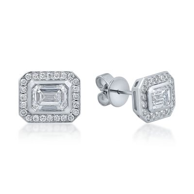 Cercei din aur alb cu diamante emerald si rotunde de 1.2ct