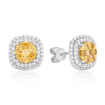 Cercei din aur alb cu diamante fancy-galben de 0.568ct si diamante de 0.426ct