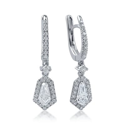 Cercei din aur alb cu diamante kite si round de 1.26ct