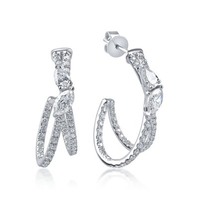 Cercei din aur alb cu diamante marquise, pear si rotunde microsetting de 1.8ct