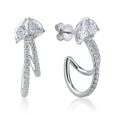 Cercei din aur alb cu diamante marquise, pear si rotunde microsetting de 1.9ct