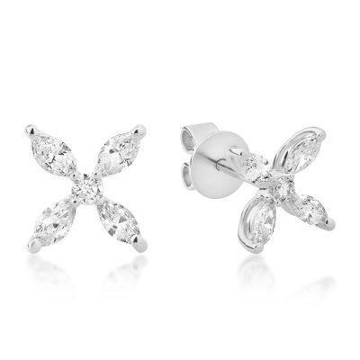 Cercei din aur alb cu diamante marquise si rotunde de 0.5ct