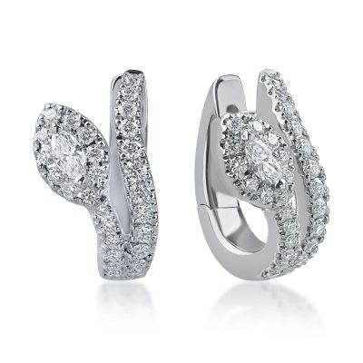 Cercei din aur alb cu diamante marquise si rotunde de 0.63ct