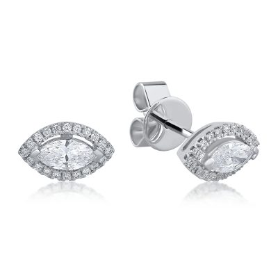 Cercei din aur alb cu diamante marquise si rotunde de 0.68ct