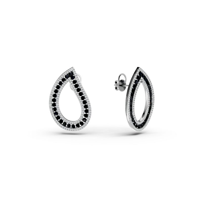Cercei din aur alb cu diamante negre de 1.82ct si diamante transparente de 0.62ct