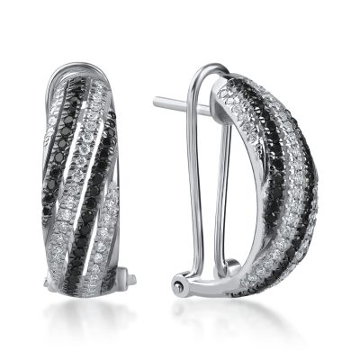 Cercei din aur alb cu diamante negre si incolore de 0.8ct