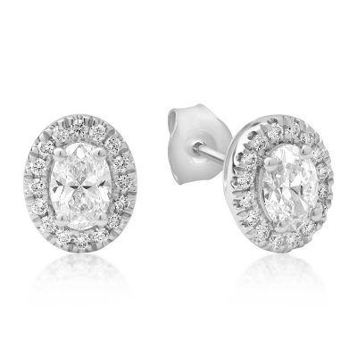 Cercei din aur alb cu diamante ovale si rotunde de 0.99ct