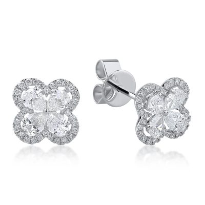 Cercei din aur alb cu diamante pear si rotunde de 0.85ct