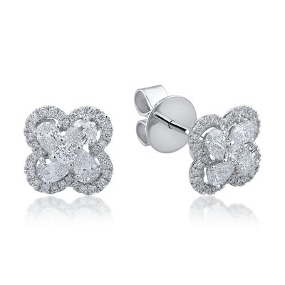 Cercei din aur alb cu diamante pear si rotunde de 0.95ct