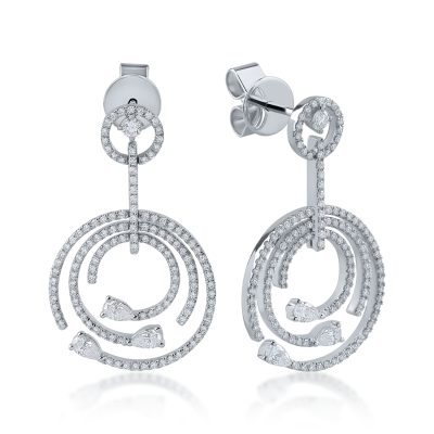 Cercei din aur alb cu diamante pear si rotunde de 1.35ct