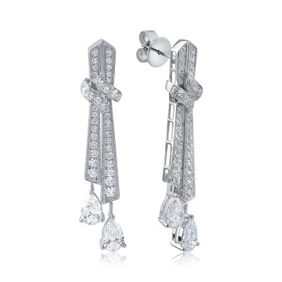 Cercei din aur alb cu diamante pear si round microsetting de 2.4ct