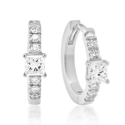 Cercei din aur alb cu diamante princess si rotunde de 0.19ct