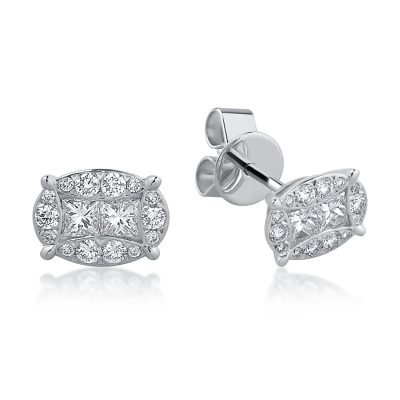 Cercei din aur alb cu diamante princess si rotunde de 0.56ct