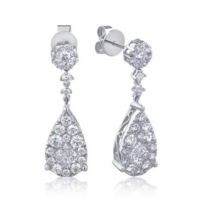 Cercei din aur alb cu diamante princess si round de 2.04ct