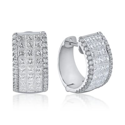 Cercei din aur alb cu diamante princess si round de 2.4ct