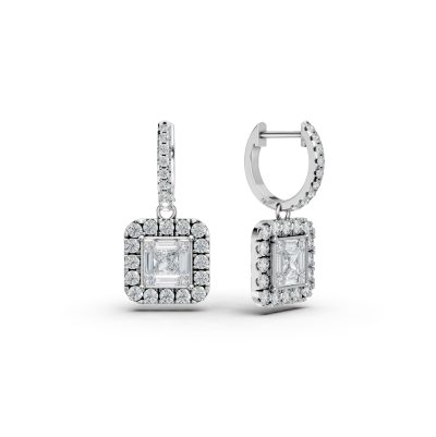 Cercei din aur alb cu diamante princess,baguette si rotunde de 1.35ct