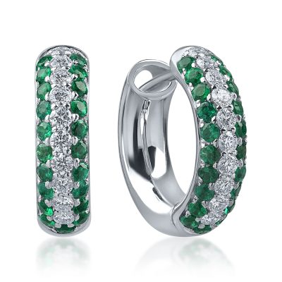 Cercei din aur alb cu diamante si smaralde de 1.22ct