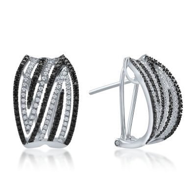 Cercei din aur alb cu diamante transparente de 0.38ct si diamante negre de 0.47ct
