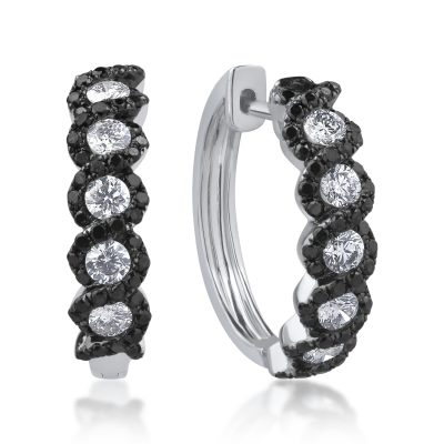 Cercei din aur alb cu diamante transparente de 0.54ct si diamante negre de 0.47ct