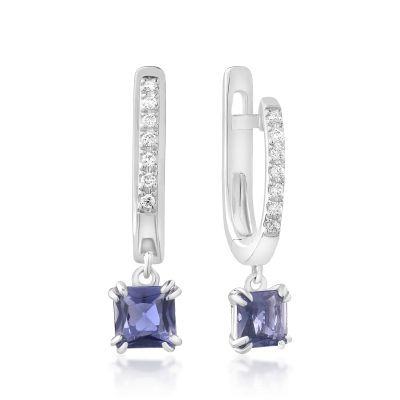 Cercei din aur alb cu iolite princess de 0.55ct si diamante de 0.06ct